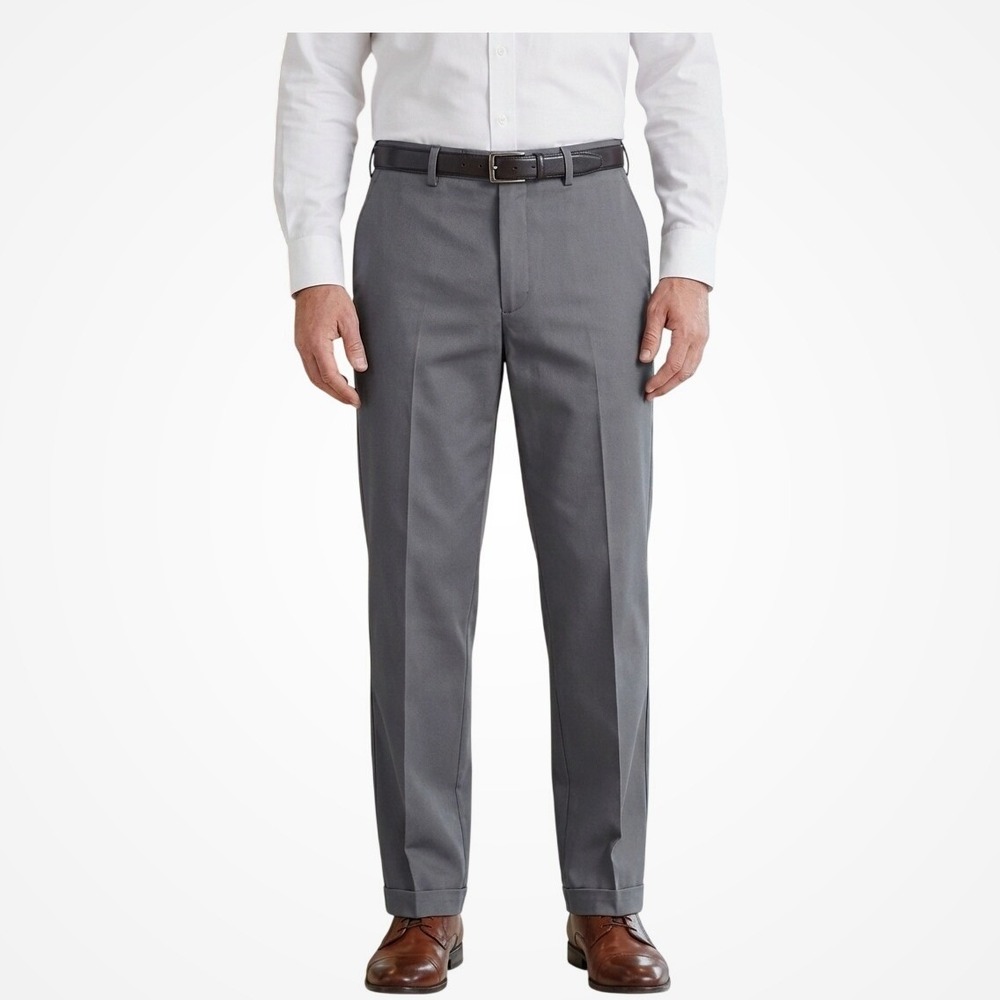 Lands End Mens Gray Dress Pants Size 36 Long Traditional‎ Fit Cotton Classic